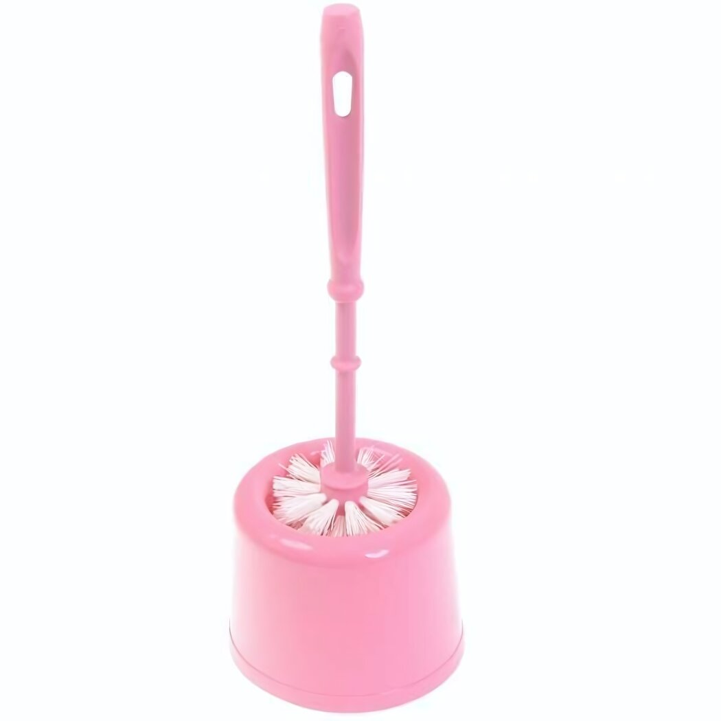 Ерш для унитаза мини с подставкой пластик розовый круглая форма компактный