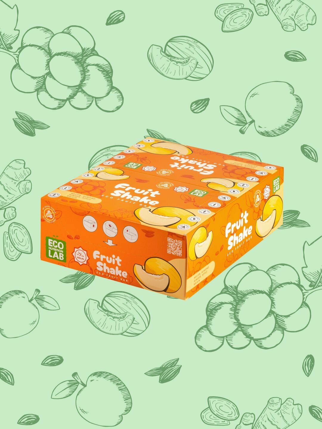 Батончик Eco Nutrition Lab "Fruit Shake Melon", дыня, для правильного питания, натуральный, без сахара — фото 1