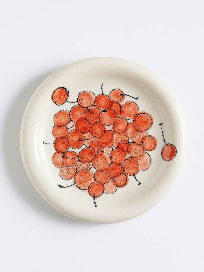 Тарелка ручной работы Вишня, керамика, 20 см, красная