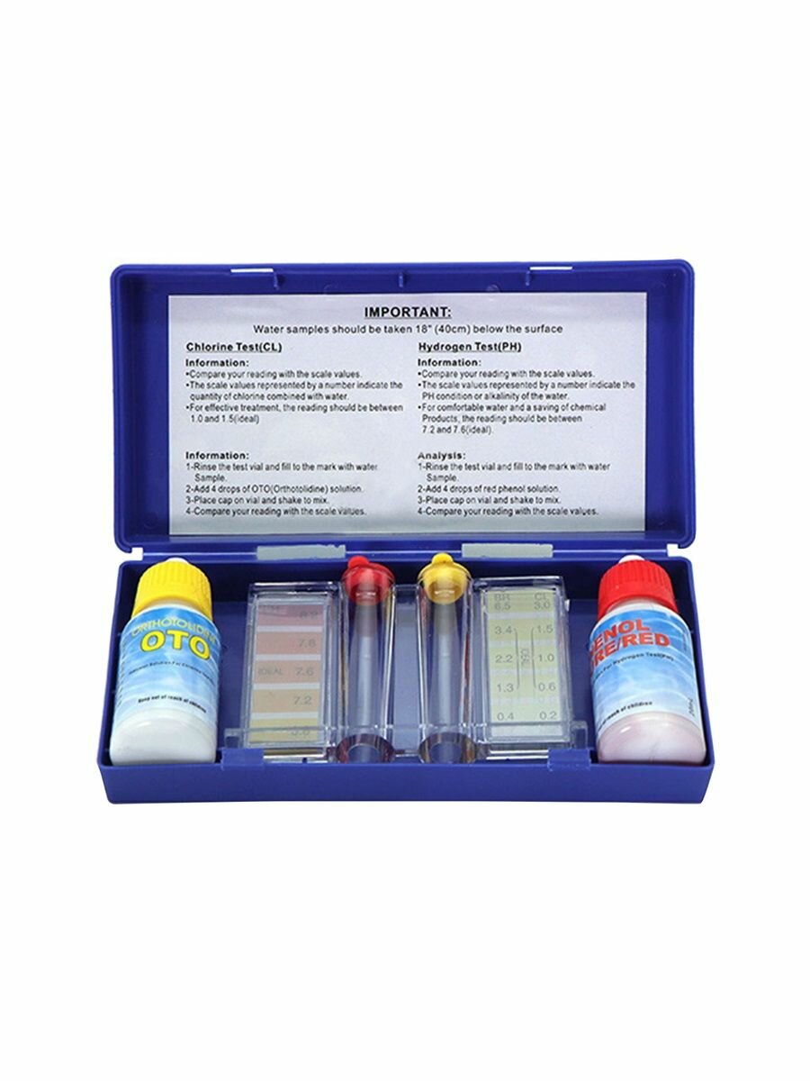 Набор для тестирования воды на pH и хлор с тест-полосками и трубкой для точного определения качества воды