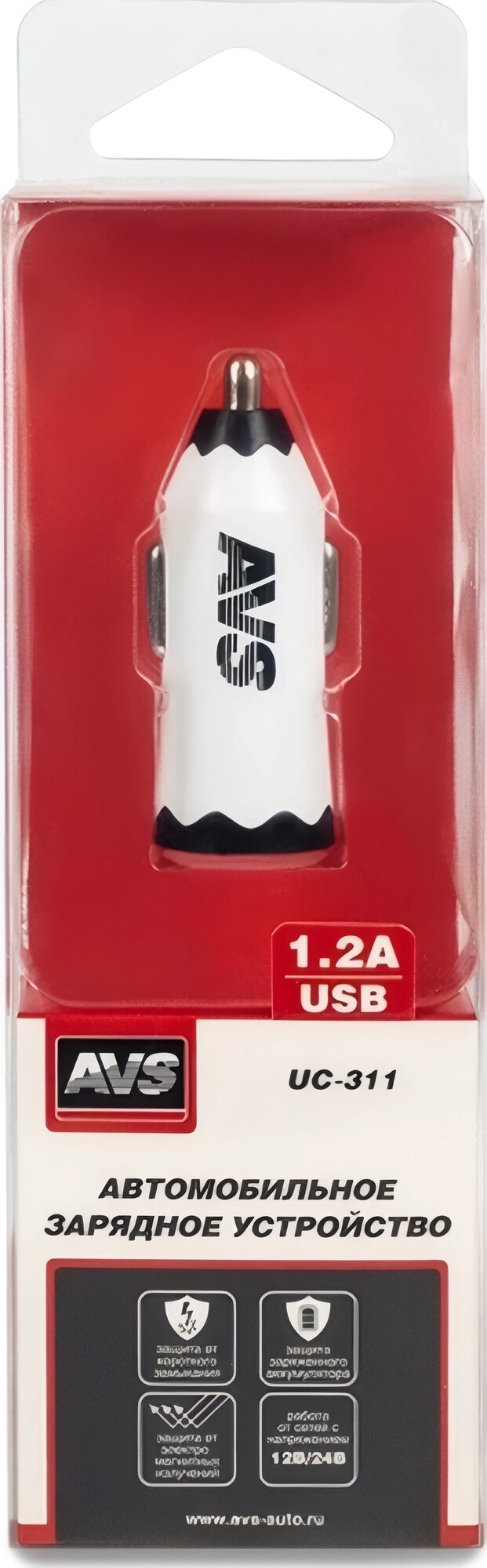 Автомобильное зарядное устройство AVS 1 порт UC-311 (1,2А, белый) — фото 1
