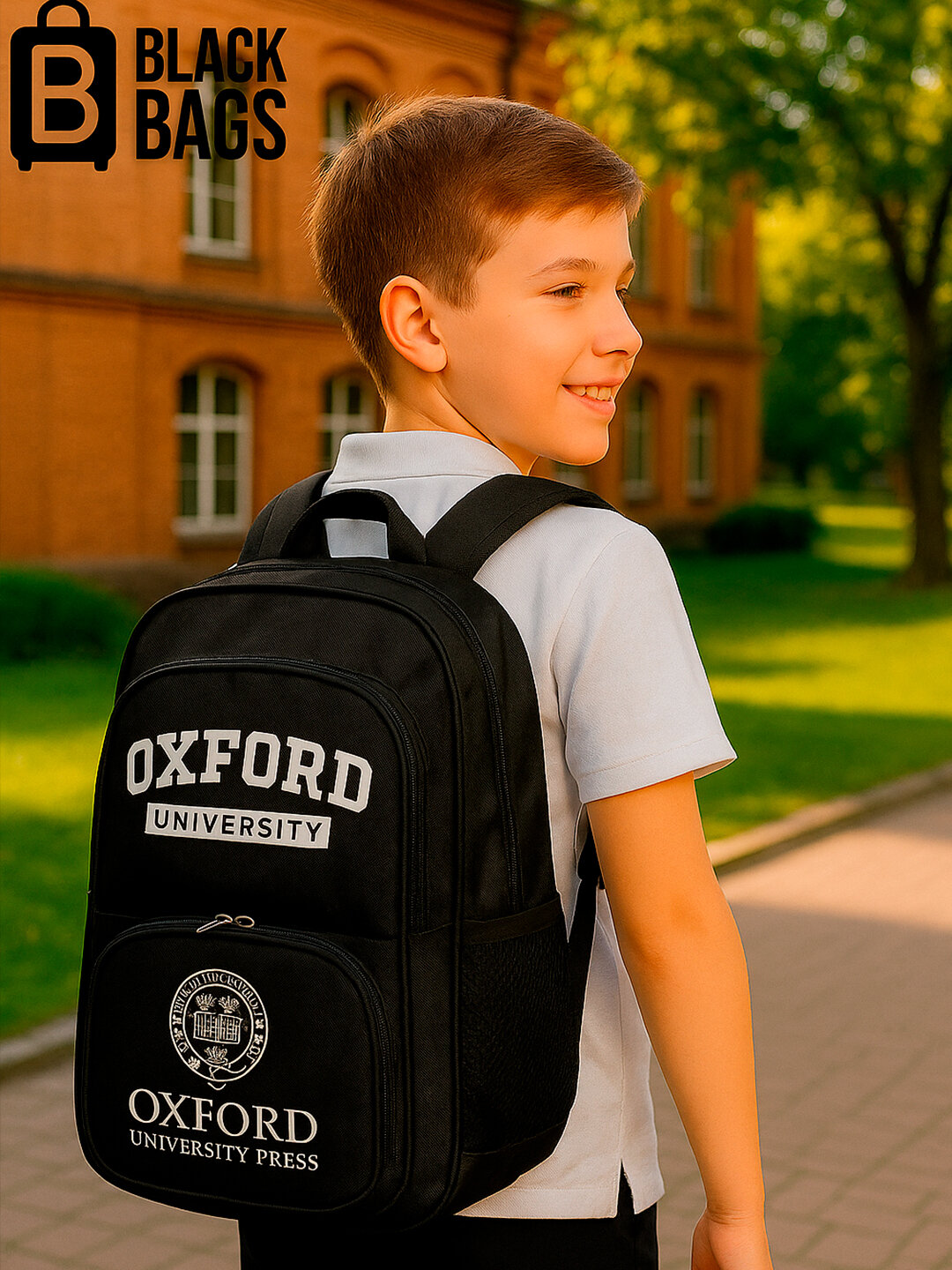 Детский школьный рюкзак Oxford с замком и несколькими отделениями, черный/синий цвет