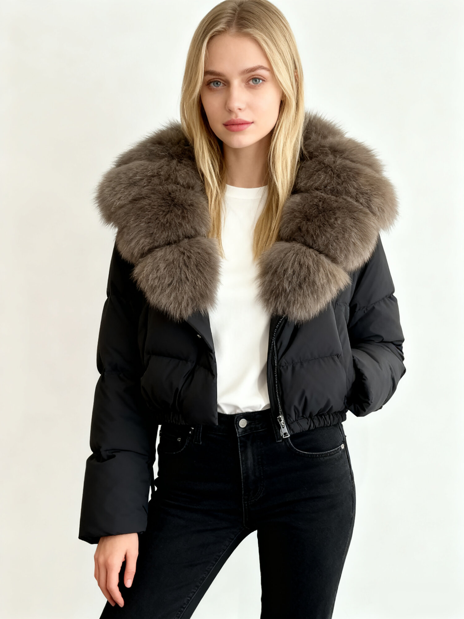 Хлопчатобумажная куртка с меховым воротником,42/S — фото 1