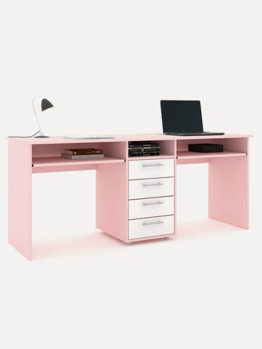 Изображение товара Компьютерный стол двойной Есэндвич Лаворо, 180x60х75 см (Розовый кварц/Белый)