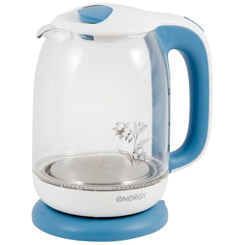 Чайник Energy E-281 1.7л стекло пластик бело-голубой (164117)