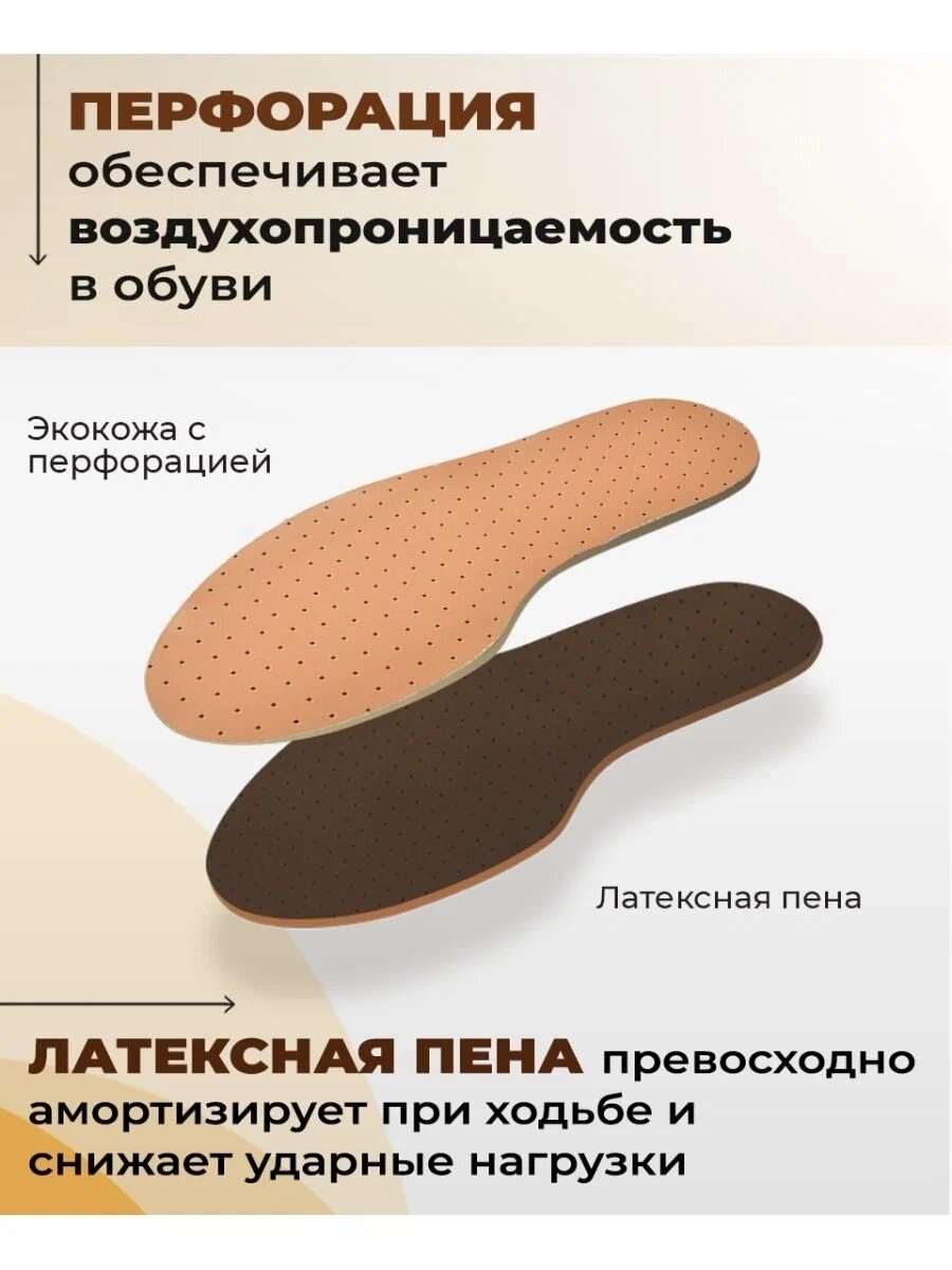 Стельки двухслойные с перфорацией TARRAGO PVleather, экокожа / латексная пена, размер универсальный — фото 1