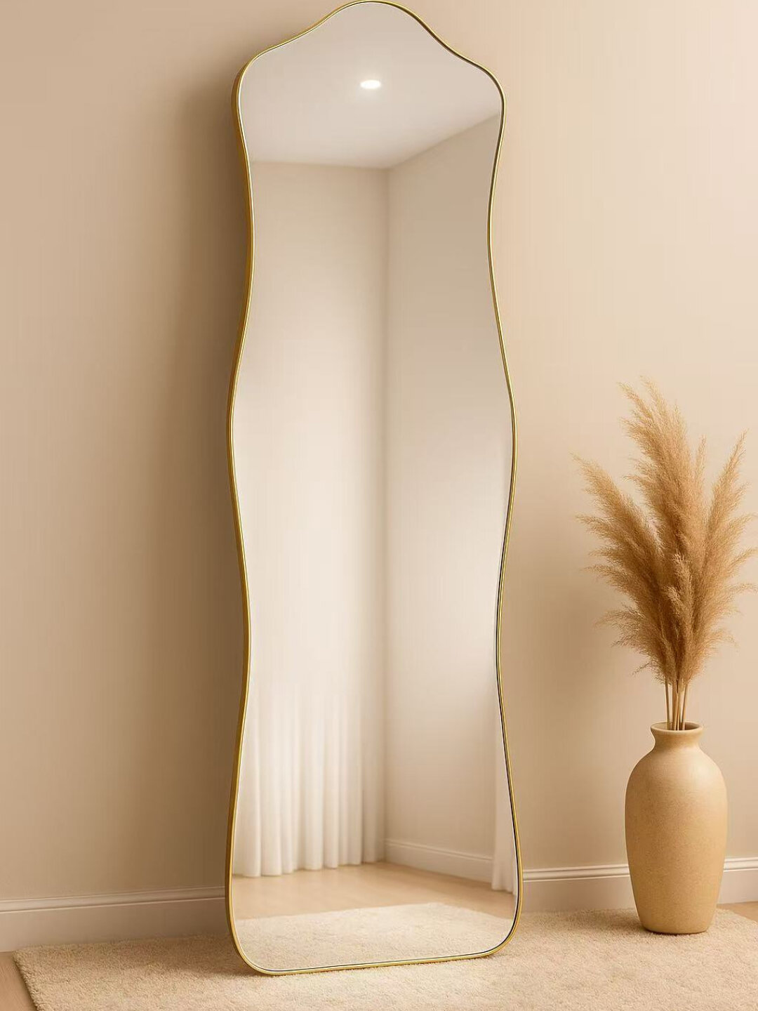 Напольное зеркало Savdo, на полный рост, с подсветкой, золотистая рама, 40х160 см