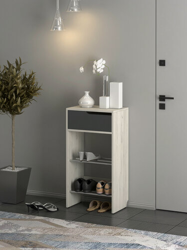 Изображение товара Тумба для обуви Уют 450 с ящиком для хранения крафт белый-графит