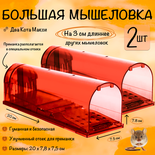 Мышеловка клетка гуманная, большая ловушка для мышей, грызунов, Два Кота, Планета Садовод, Красный, 2 штуки красный