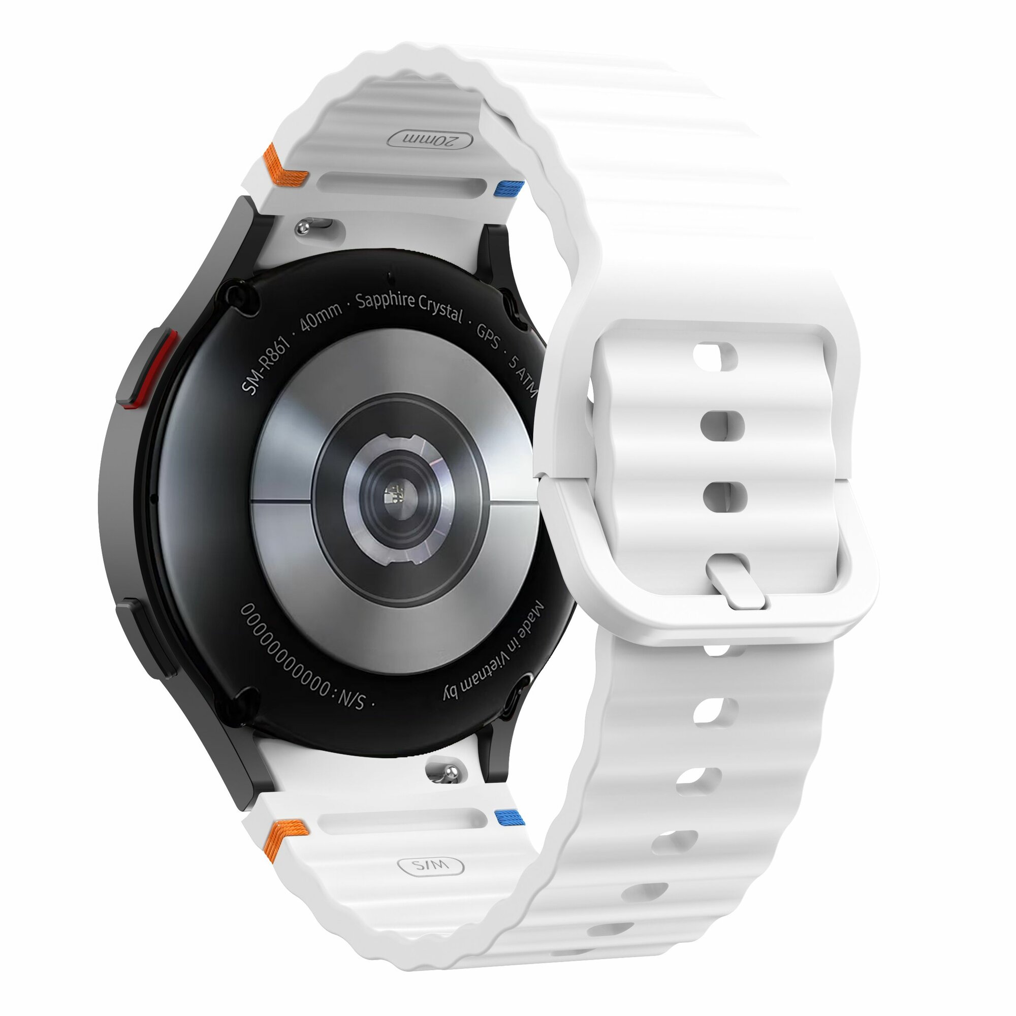 Силиконовый ремешок для смарт-часов Samsung Galaxy Watch FE, 7, 6, 5, 4 -белый — фото 1
