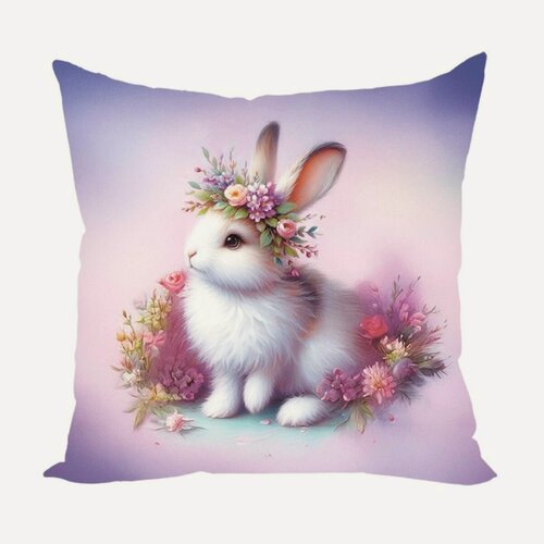 Изображение товара Подушка декоративная Пасхальный зайчик с венком велюр 40х40