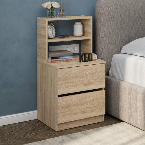 Тумба прикроватная 85х45х353 см с ящиками для вещей тумба с полками с надстройкой тумба в прихожую в спальню в детскую на кухню Кео СТМ-1103 сонома 4715₽