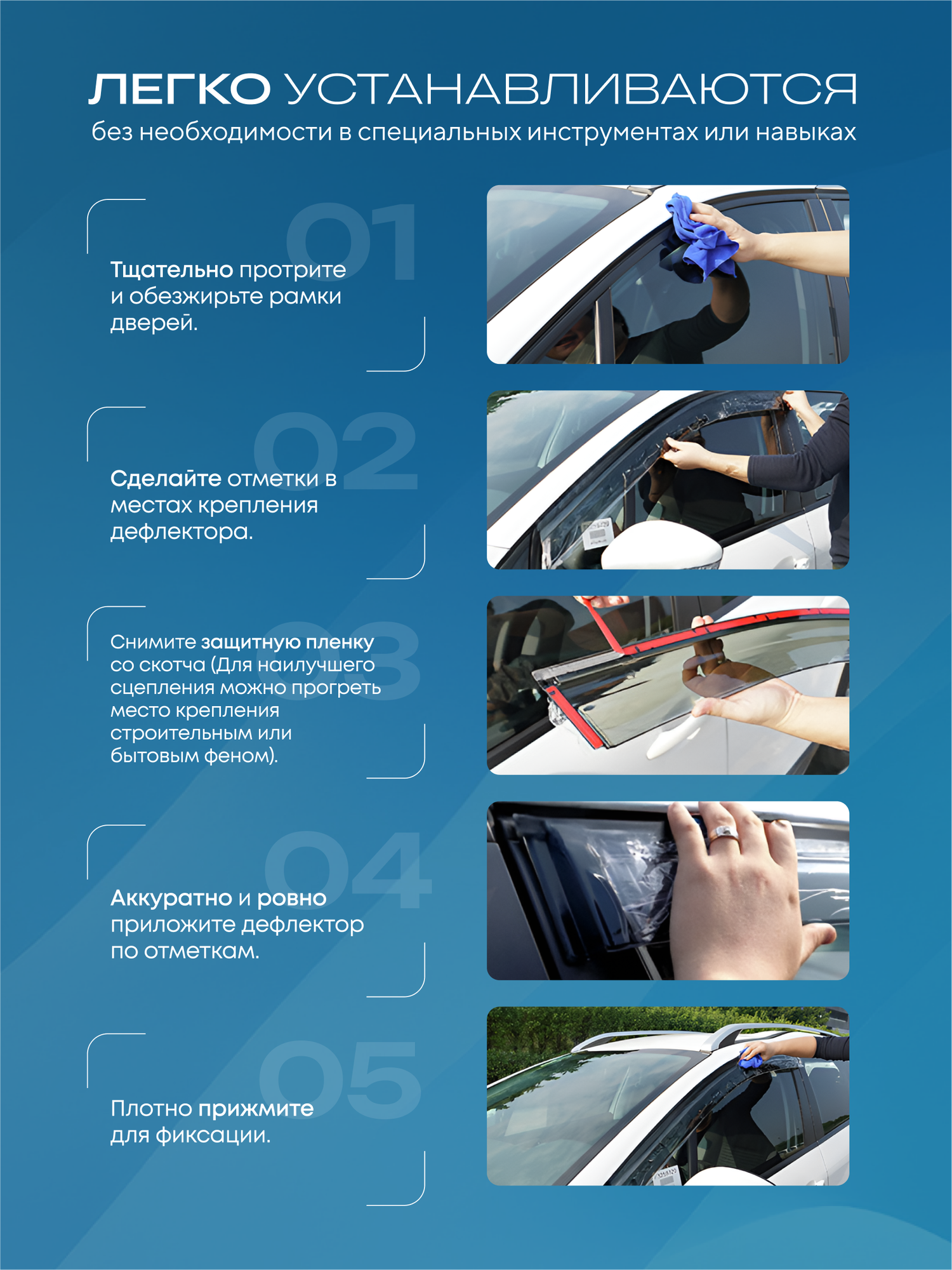 Дефлекторы на окна автомобиля FORD FOCUS II 2005-2011 + рестайлинг — фото 1