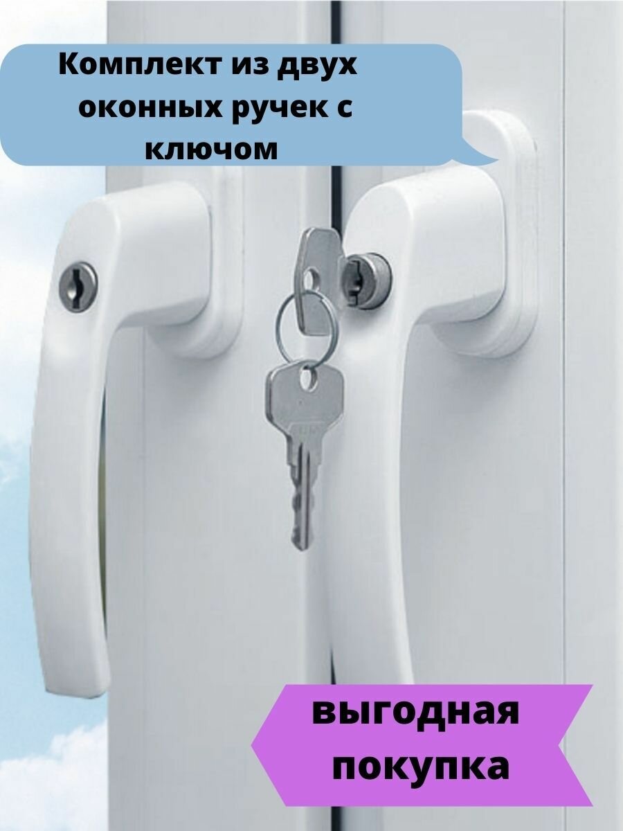 Комплект из 2 Ручек с ключом  Ручка оконная с ключом защита от детей.