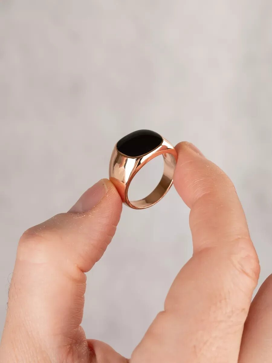 Печатка TEKA, эмаль, размер 21, золотистый/черный — фото 1