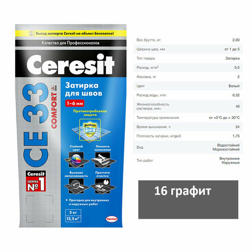 фото Затирка для швов ceresit (церезит) ce 33 16 графит