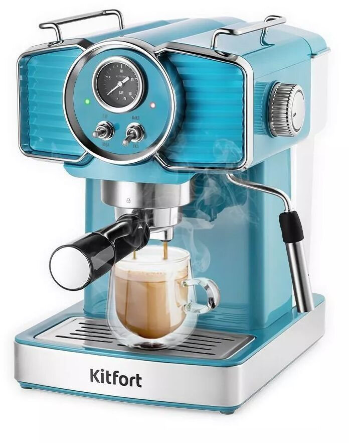Кофеварка KitFort КТ-7125-2, рожковая, бирюзовый
