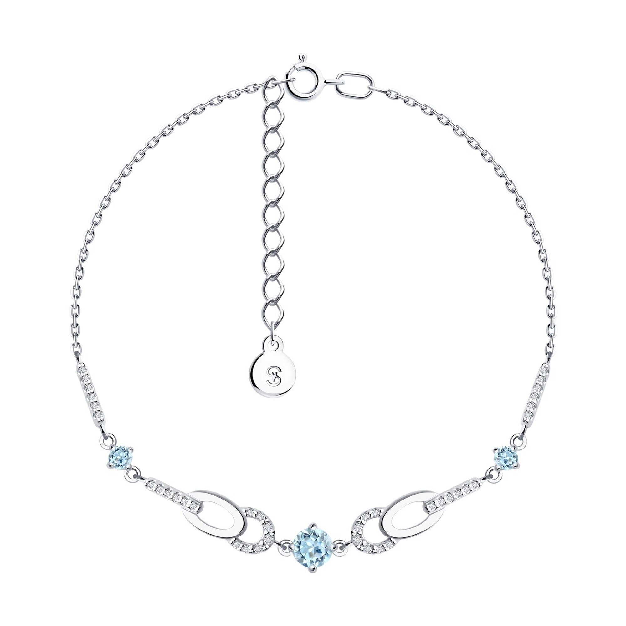 Браслет Diamant online, серебро, 925 проба, родирование, топаз, фианит
