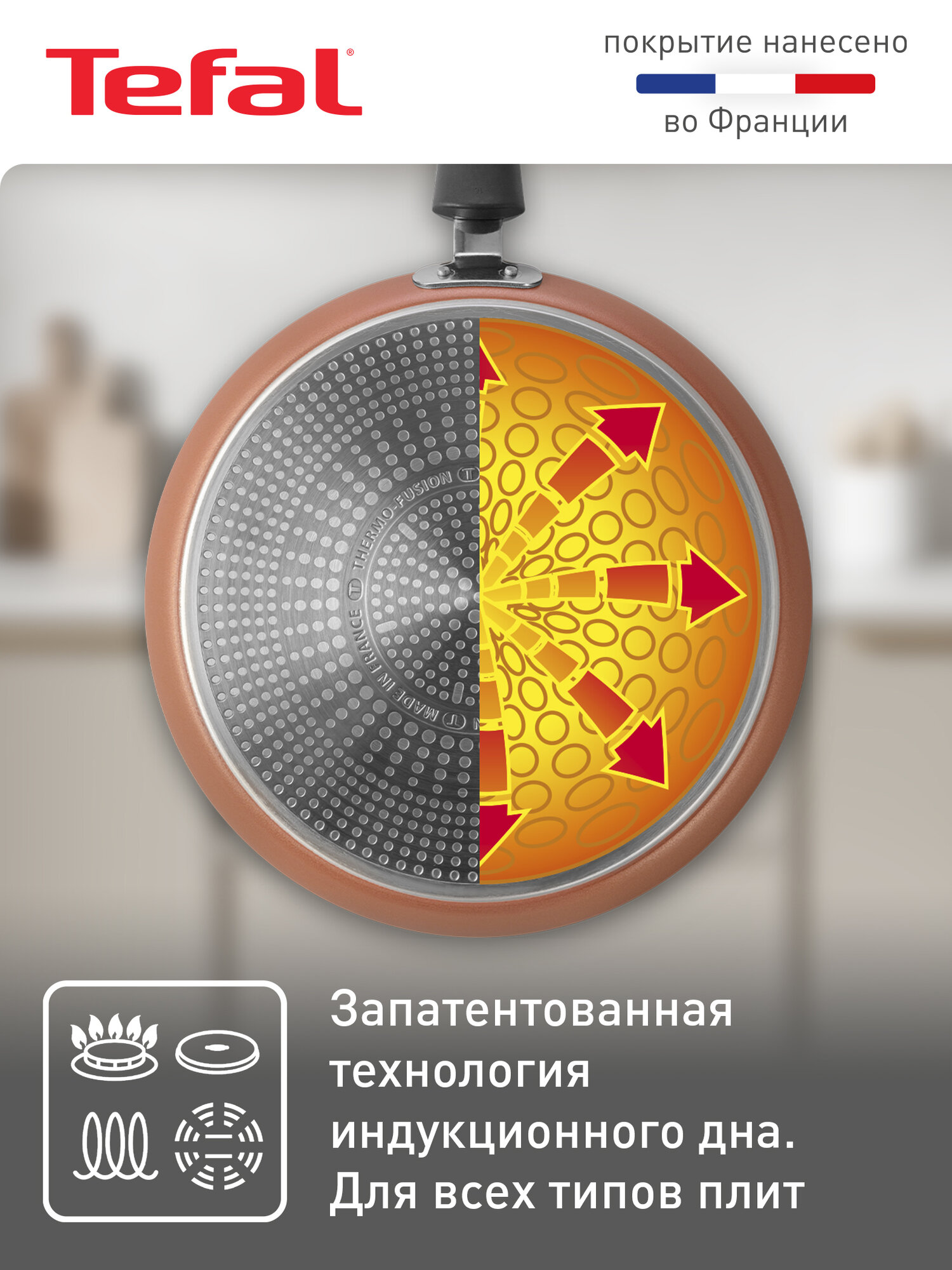 Сковорода блинная Tefal Luminens 25 см, с индикатором температуры и антипригарным покрытием — фото 1