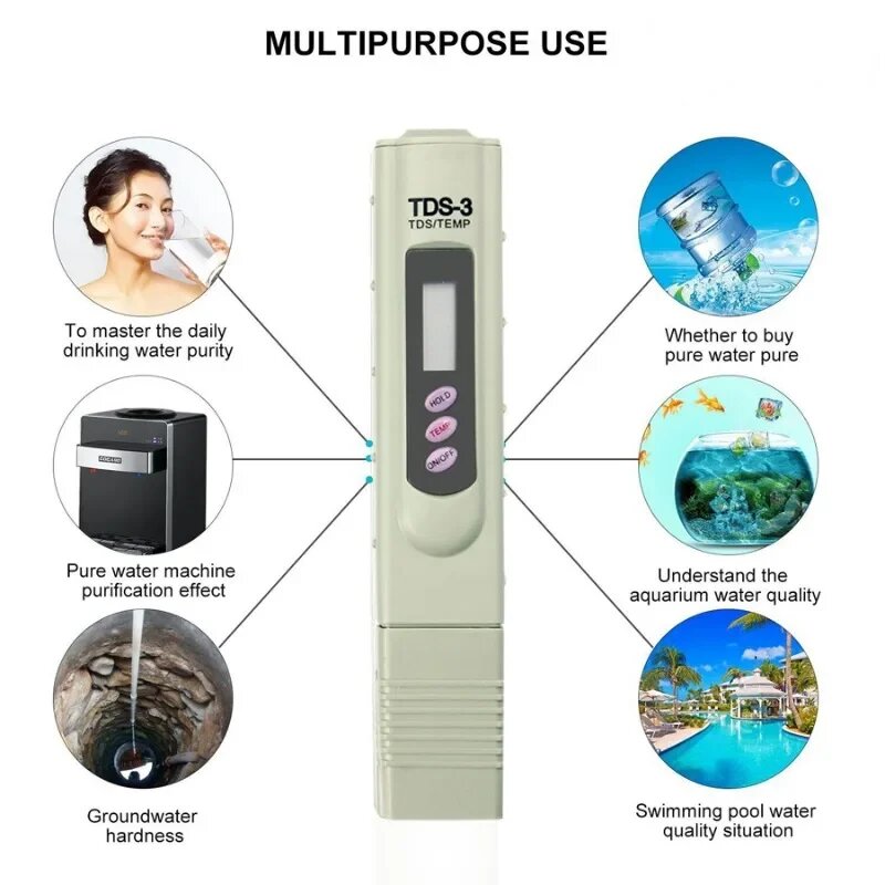 Изображение TDS-3 PPM Тестер температуры и твердости воды, цифровой измеритель TDS типа ручки, Бежевый