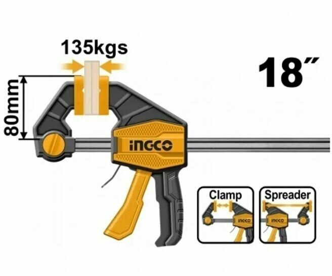Струбцина быстрозажимная 80х450 мм. Зажим INGCO 80х450 мм HQBC18801