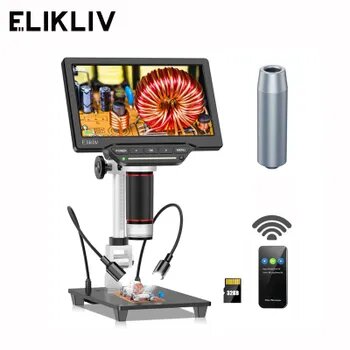 Цифровой микроскоп Elikliv EDM201 с ЖК-дисплеем 7 дюймов 1300X, микроскоп HDMI 16MP, цифровой микроскоп для электронной техники, инструменты для пайки, усилитель для