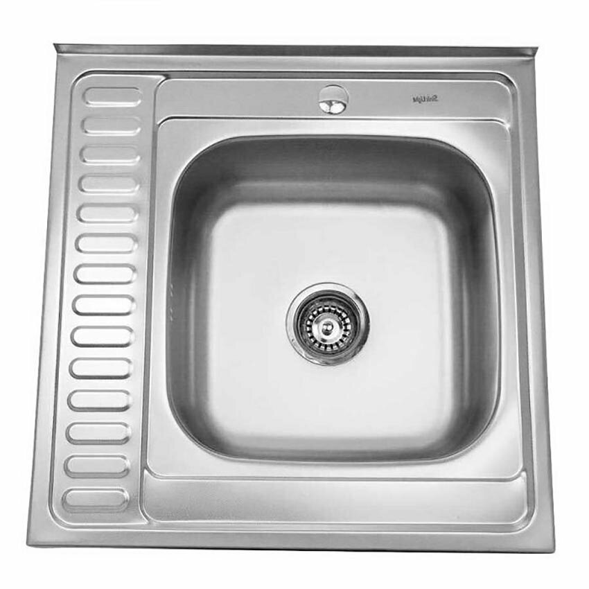 Мойка кухонная накладная из нержавеющей стали квадратная 60х60 см. SINKLIGHT 6060 R ECO 0.6/160 1P правая полированная