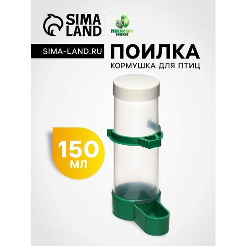 Поилка/кормушка для птиц с крышкой 4 х 13 см, 150 мл, зелёная