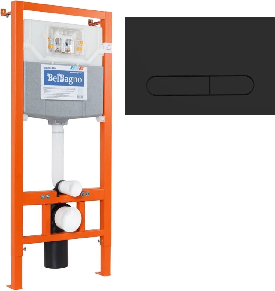 Инсталляция для унитаза BelBagno Prospero BB002-80/BB007-PR-NERO. M с кнопкой смыва черный матовый