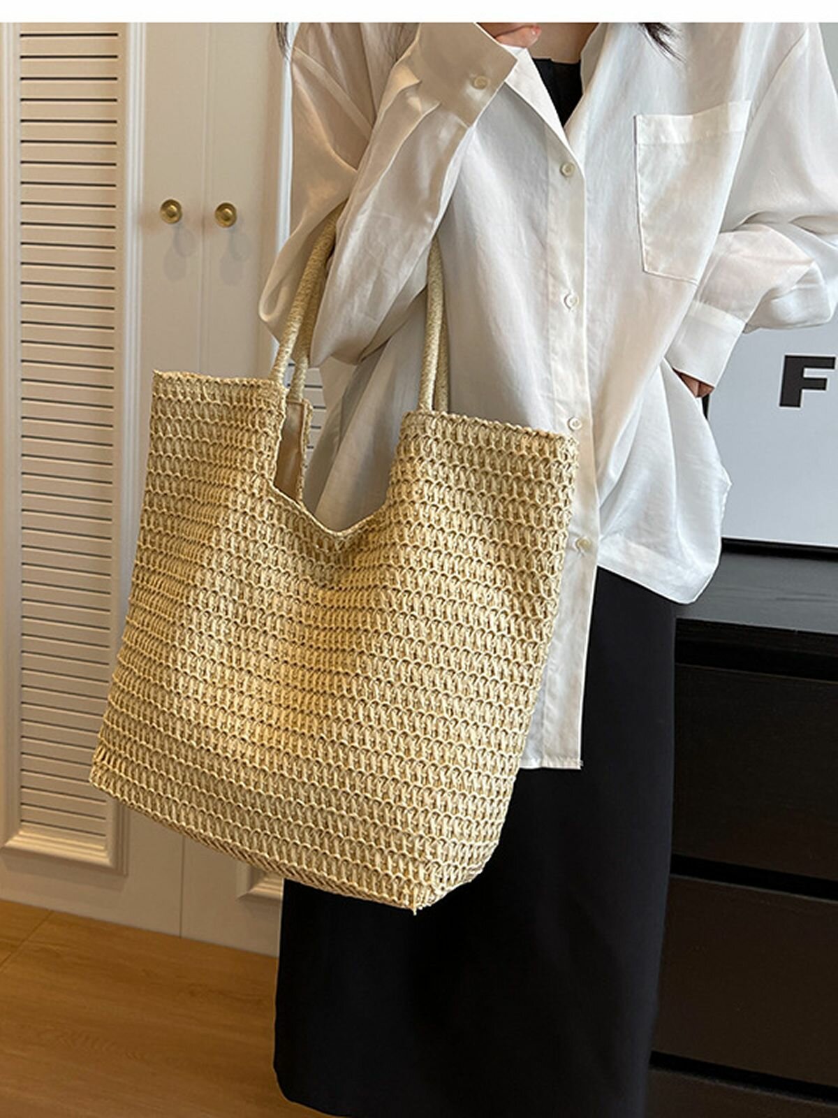 Сумка , фактура плетеная, рельефная, бежевый — фото 1