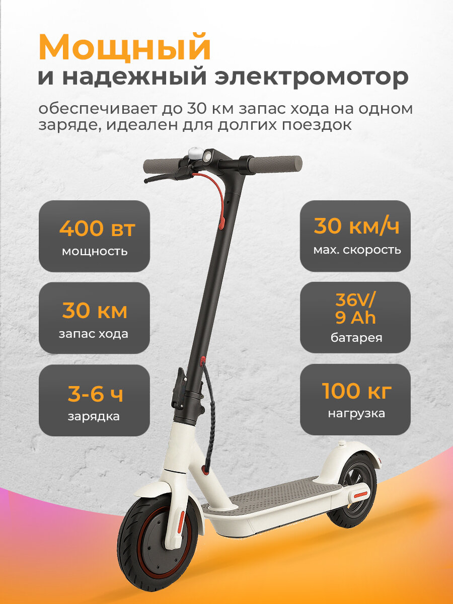 Электросамокат для взрослых мощный / Самокат электрический, взрослый, городской, двухколесный, белый — фото 1