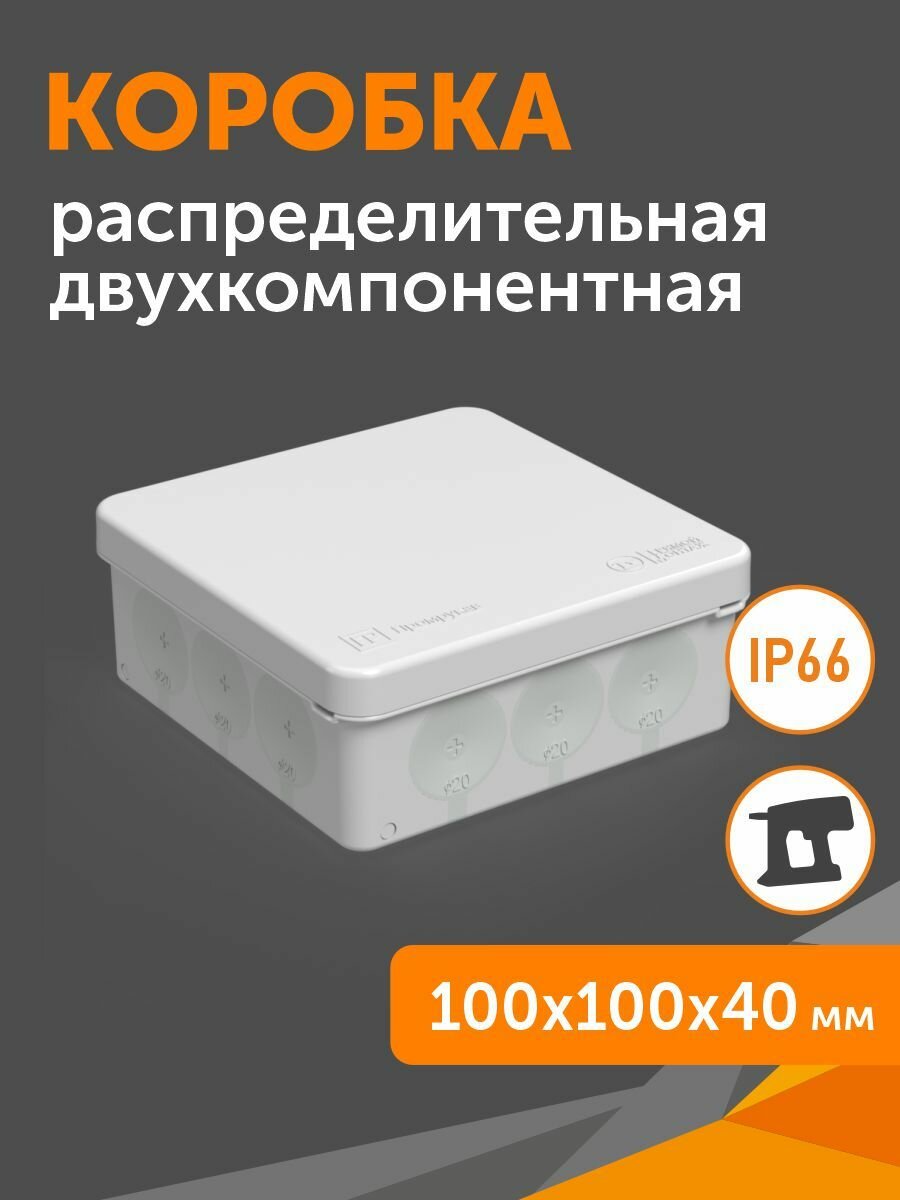 Коробка распределительная 60-0303 для прямого монтажа двухкомпонентная безгалогенная (HF) 100х100х40 Промрукав
