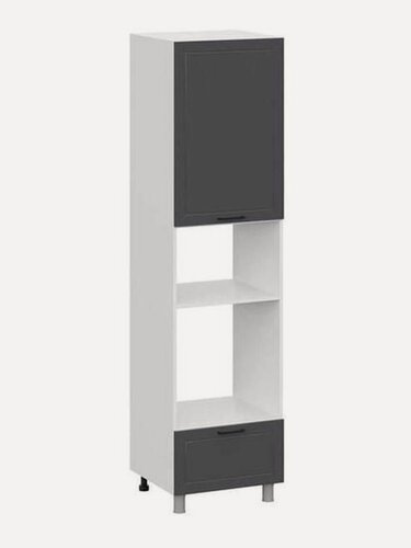 Изображение товара Кухонный модуль напольный, шкаф-пенал под духовку Сектор с полками, с ящиками, с доводчиками, 60х56.2х233.2 см, Белый / Графит