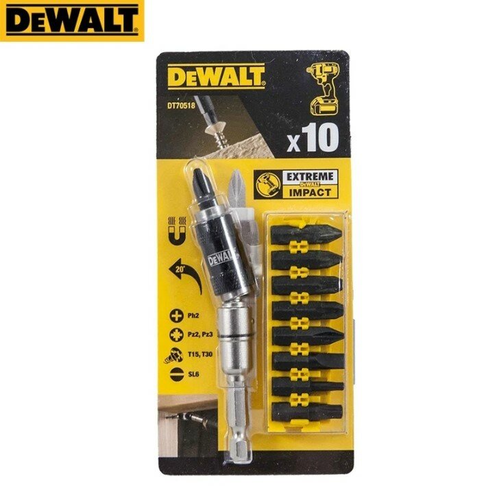 Набор торсионных бит DEWALT DT70518 Extreme Impact с магнитным поворотным держателем , 10 шт.