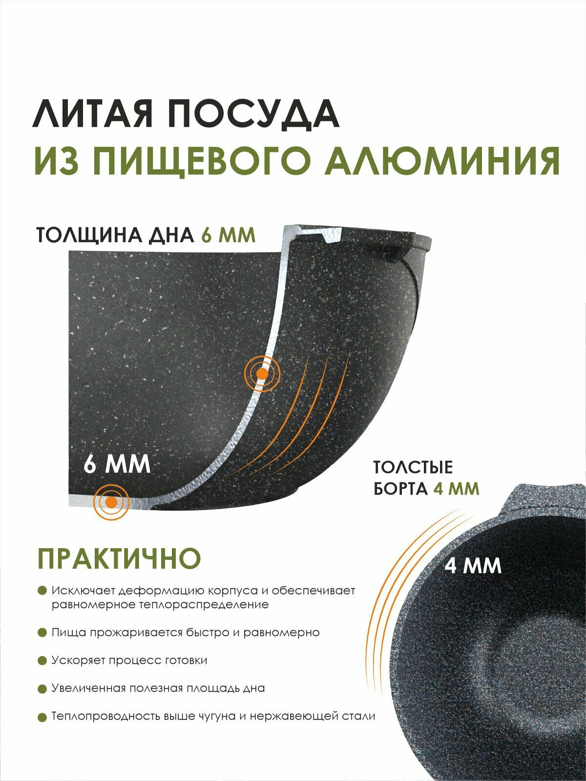 Казан для плова от бренда Мечта, со стеклянной крышкой Granit Star Ultra, 6 л — фото 1