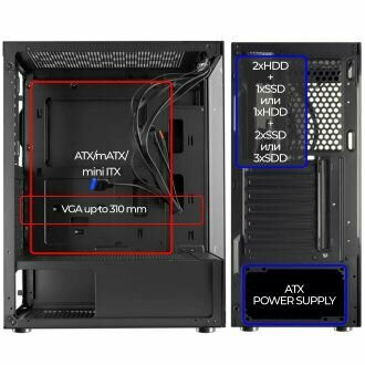 Корпус Ginzzu CL100 ATX закаленное стекло боковая и передняя панель — фото 1