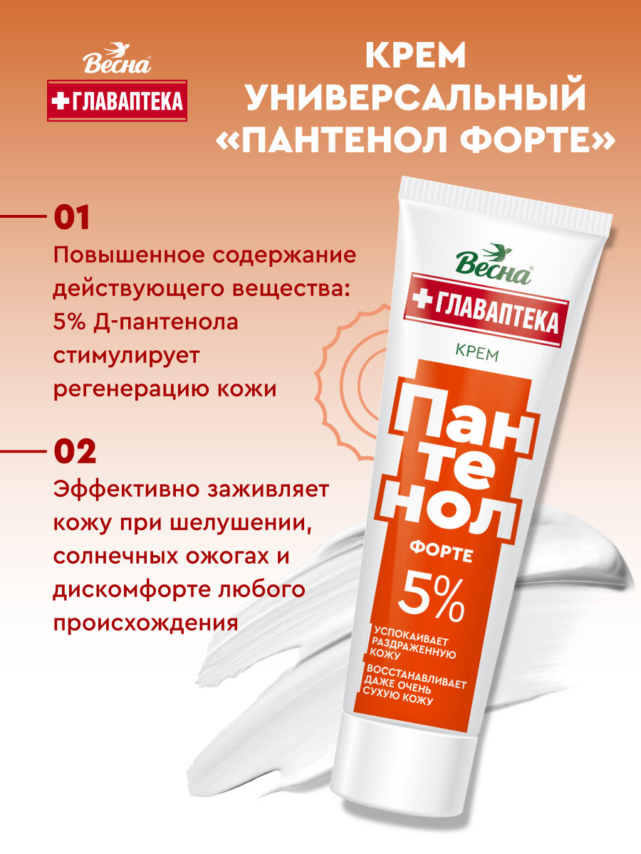 Картинки Крем универсальный Весна Главаптека пантенол форте 5% для лица и тела 2х45 мл