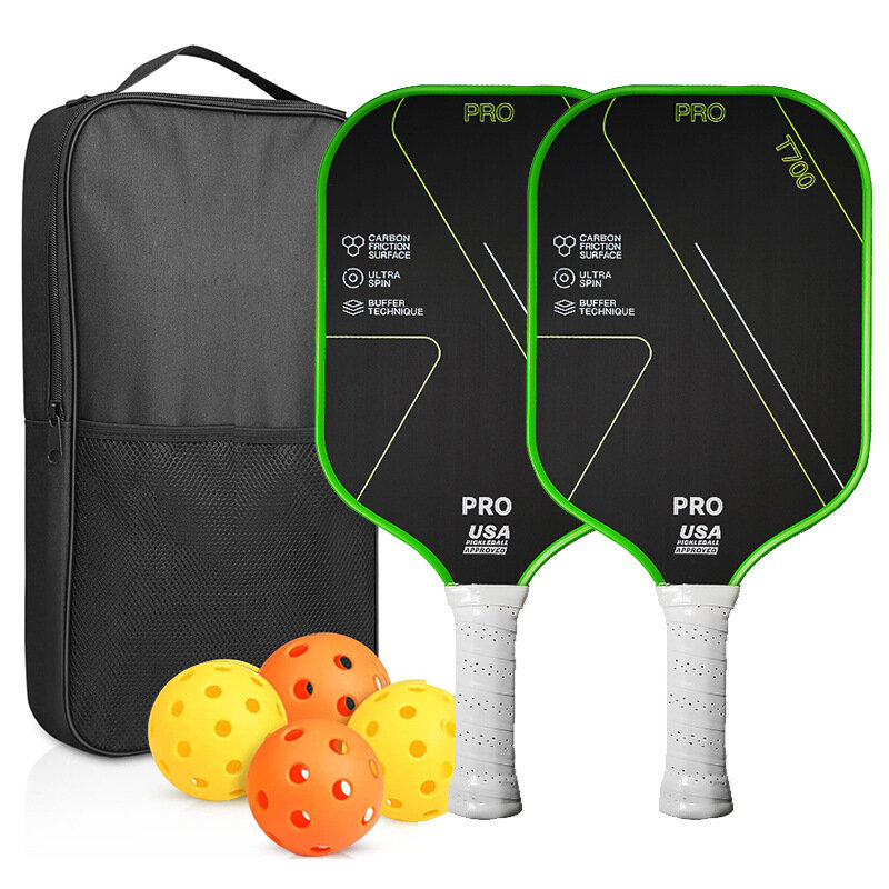 Ракетка для Pickleball T700, углеродное волокно, матовая, зеленая, 2 выстрела, 4 мяча, 1 упаковка
