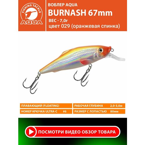 Воблер для рыбалки плавающий AQUA Burnash 67mm 7g заглубление от 2 до 3m цвет 029