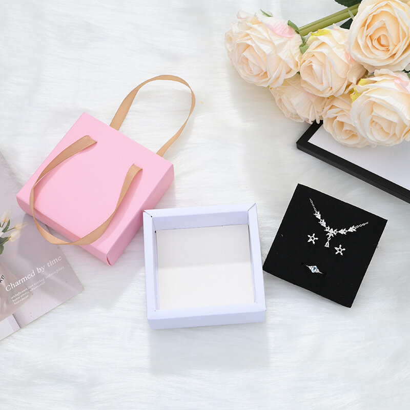 Коробка подарочная 10*10*3,5 розовый с бежевыми ручками, D'Mari — фото 1