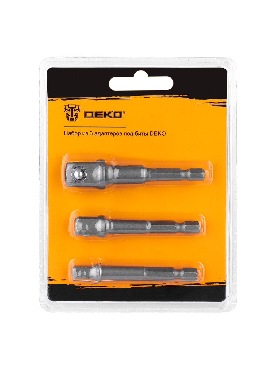 Набор из 3 адаптеров под биты DEKO Adapter kit 3 pcs, 1/4", 3/8", 1/2"