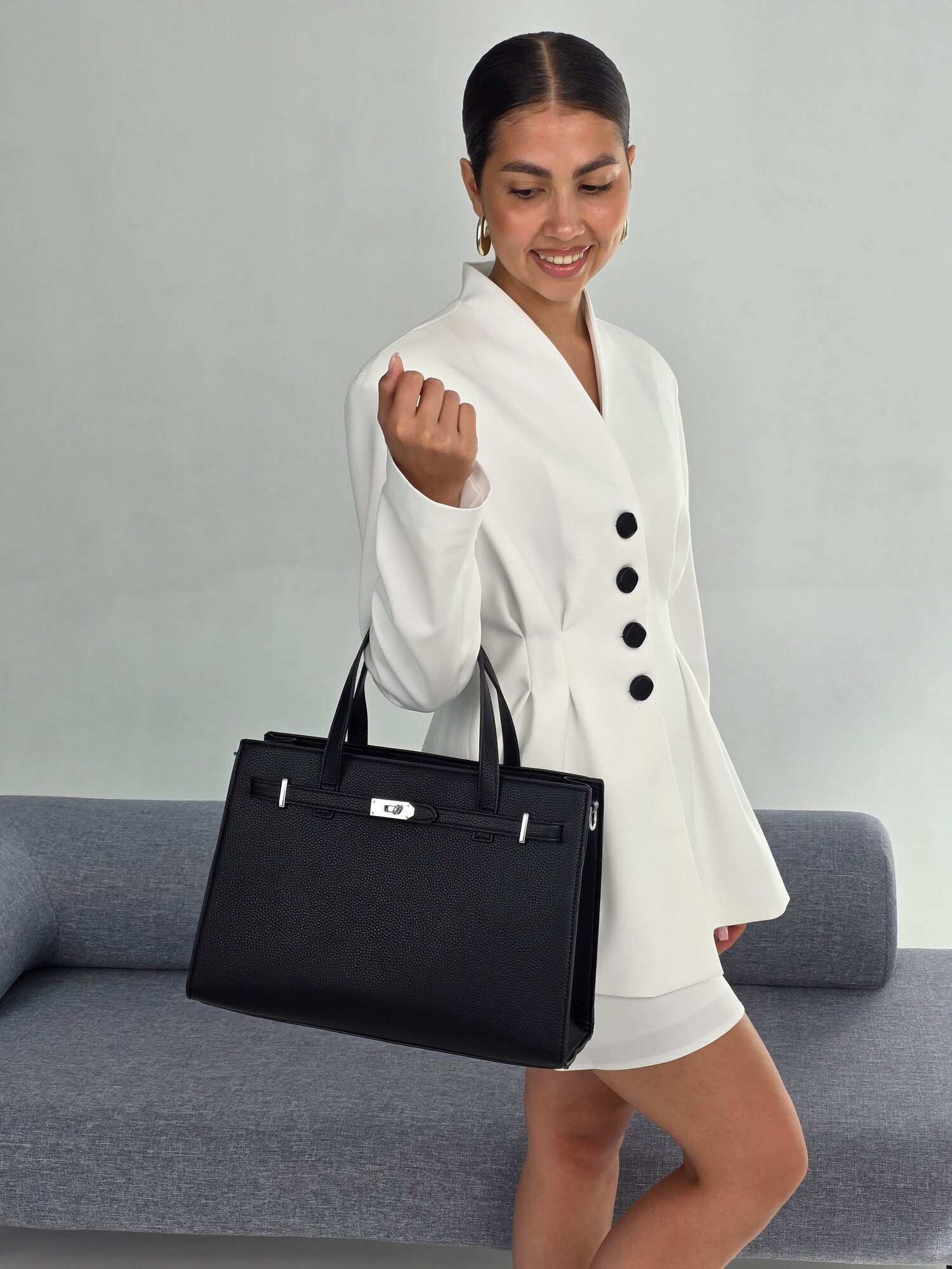 Сумка тоут Evangelina May, фактура зернистая, матовая, черный — фото 1