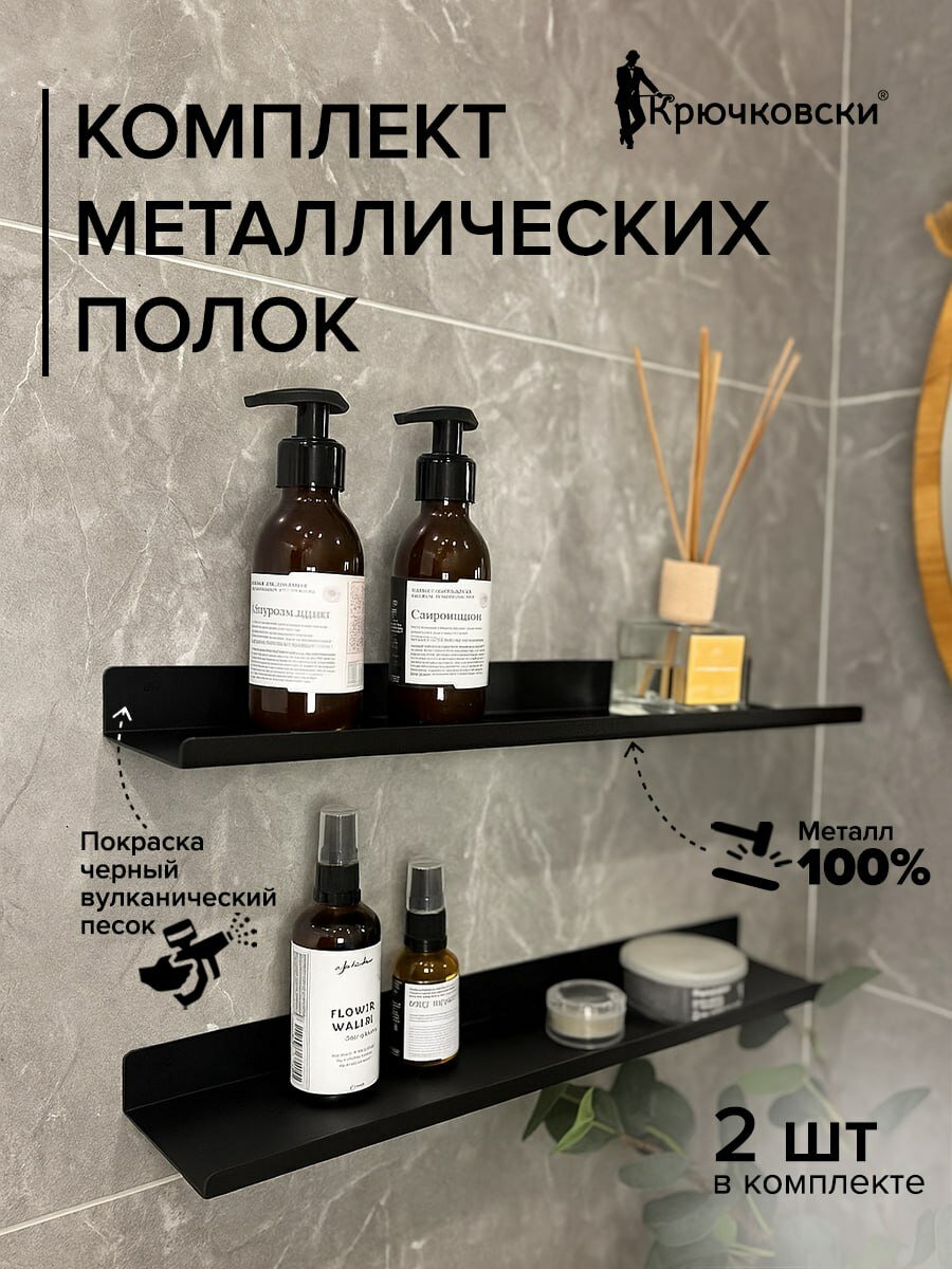 Набор полок Крючковски  металлические  черные  настенные  2шт
