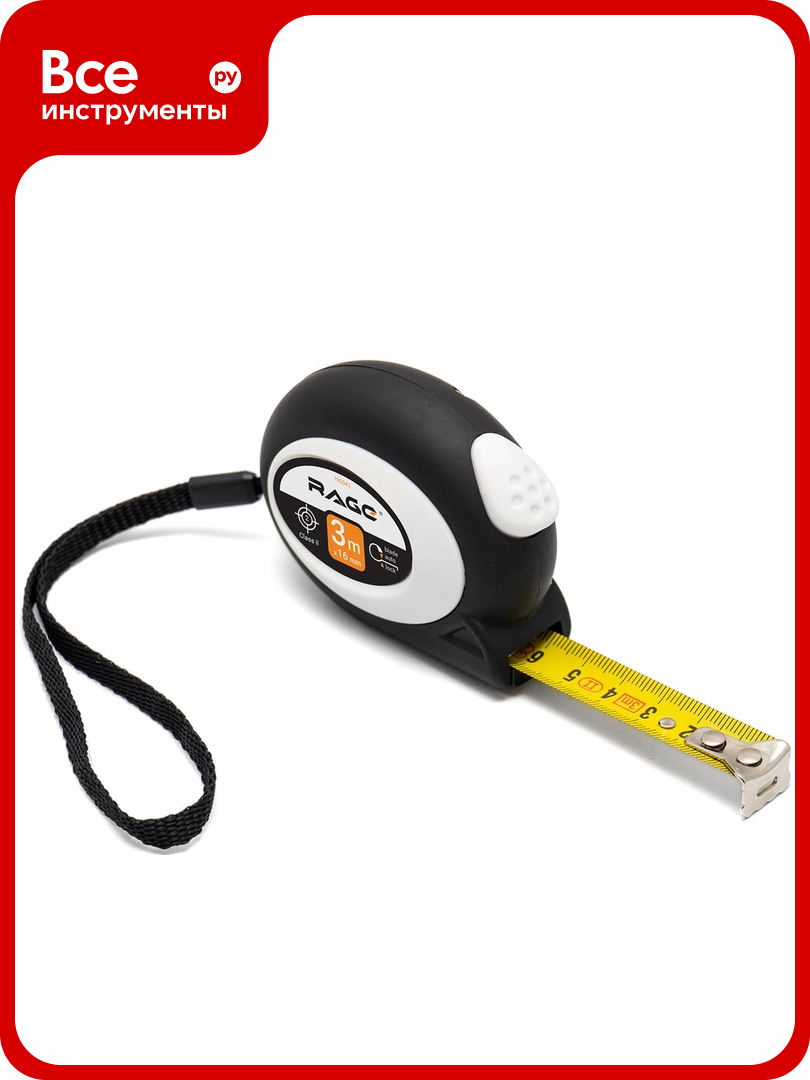 Рулетка RAGE by VIRA с прорезиненным покрытием Soft-Touch автостопор 3 м х 16 мм 100041