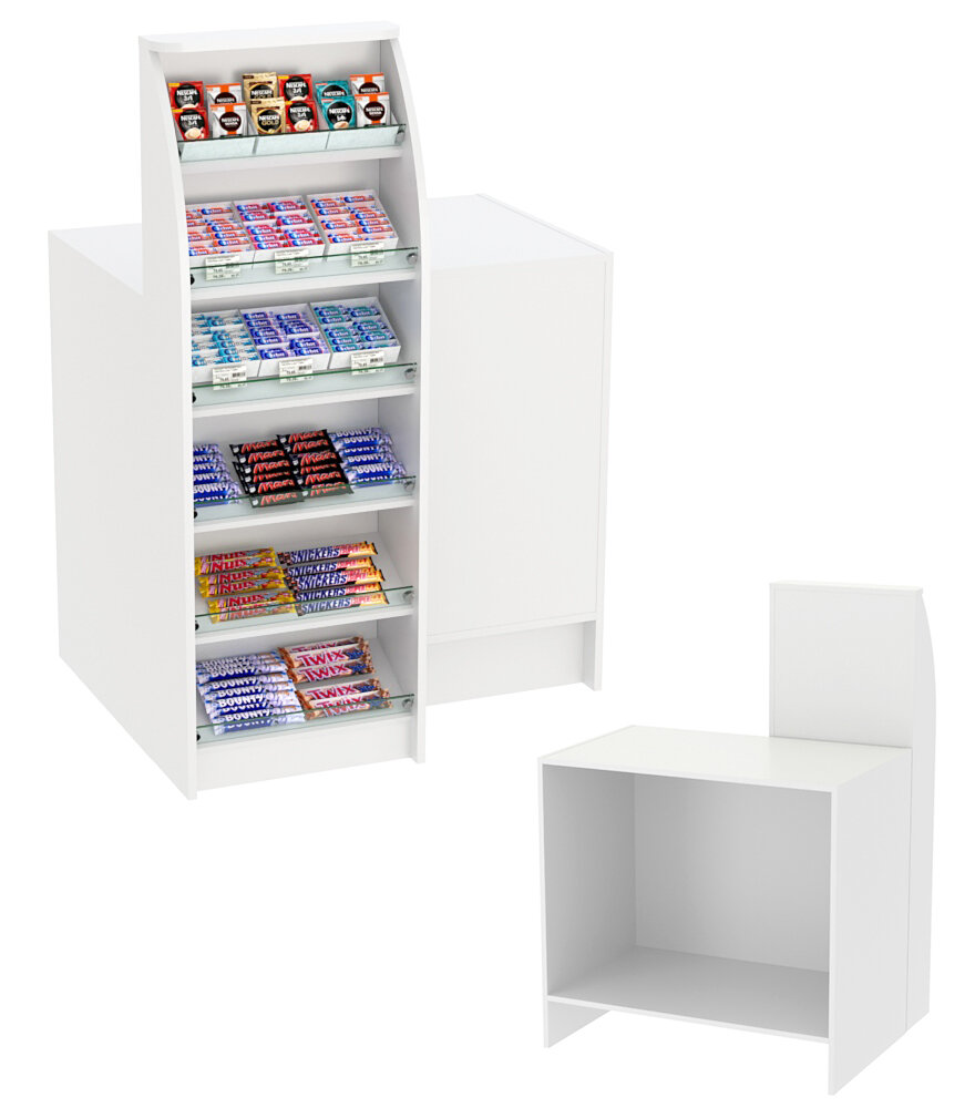 Торговый кассовый прилавок с высоким модулем для импульсных покупок Импульс №2-1-450 Белый