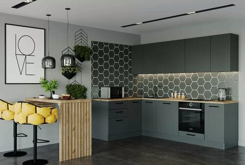 Изображение товара Кухонный гарнитур Sanvut угловой Антрацит 2600х1600 столешница 38 мм, каркас ЛДСП, фасад ЛДСП, Антрацит