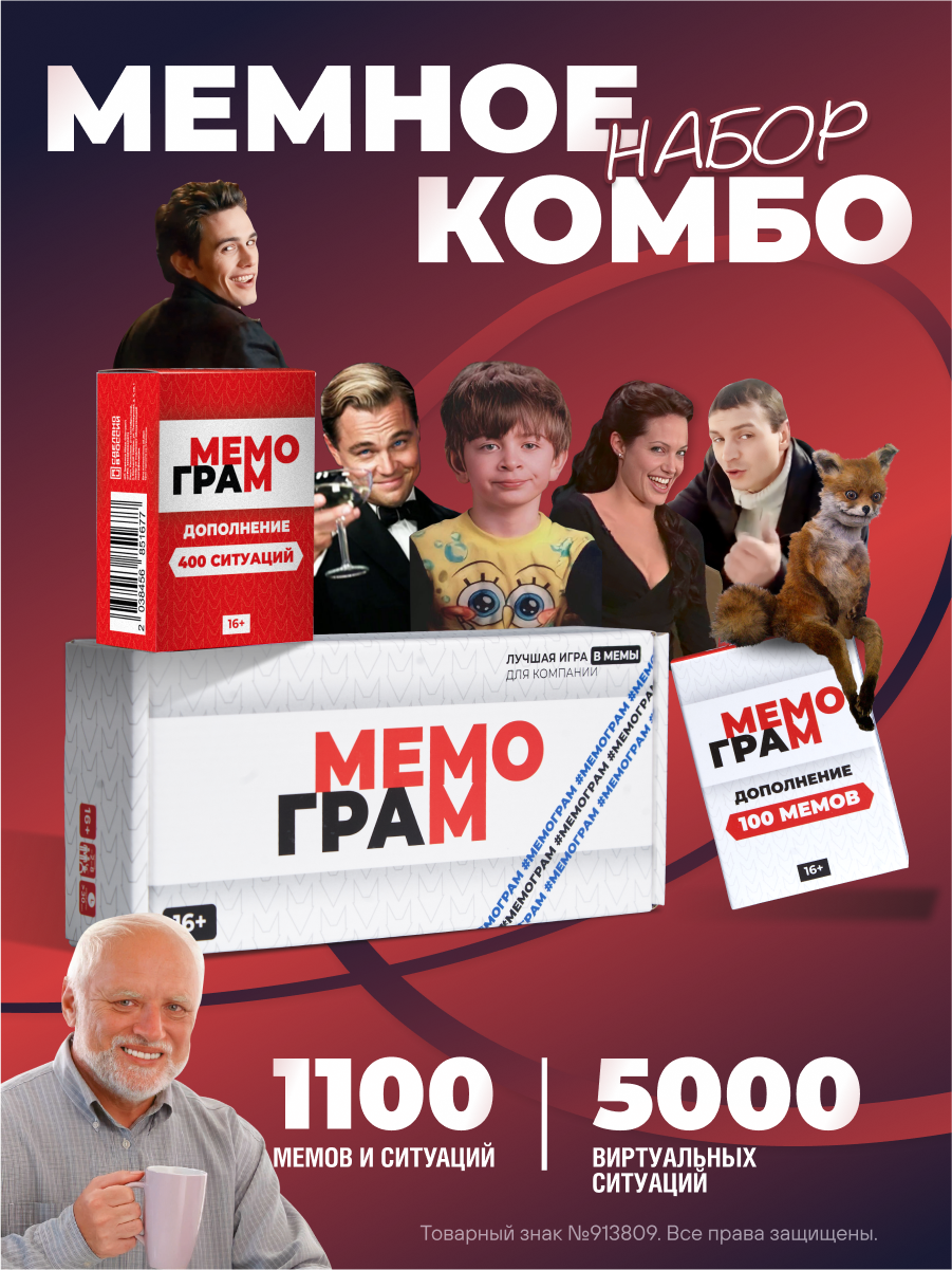 Набор настольных игр в мемы с ситуациями Мемограм, для семьи, для детей и взрослых, в подарок на вечеринку день рождения