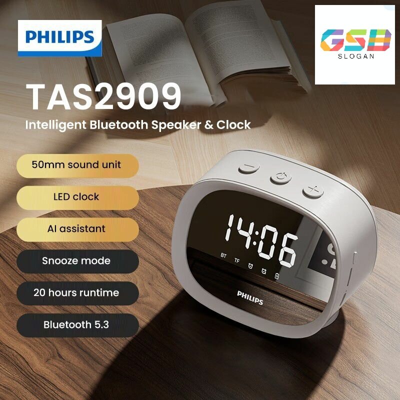 Настольные часы Philips TAS2909, электронные, Bluetooth, LED-дисплей, прямоугольные