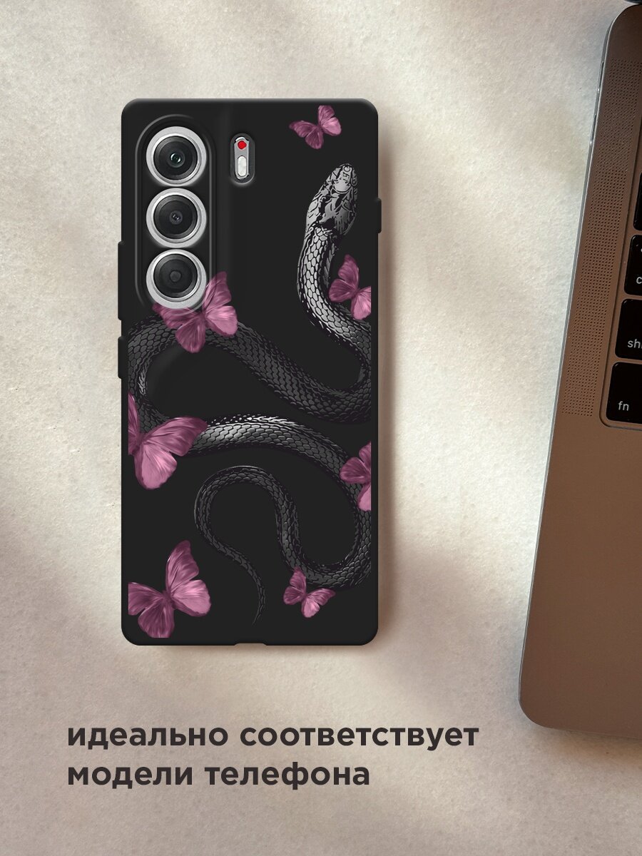 Черный матовый чехол на Tecno Camon 40 / Текно Камон 40 с принтом "Змея и бабочки" — фото 1
