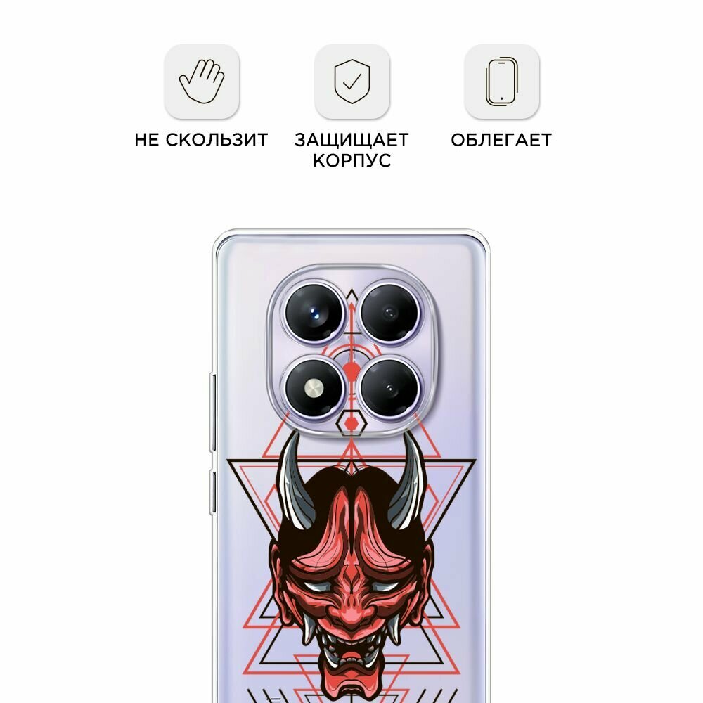 Чехол на Xiaomi Redmi Note 14 Pro 4G / Сяоми Редми Нот 14 Про 4G с принтом Hanya Oni mask, прозрачный — фото 1